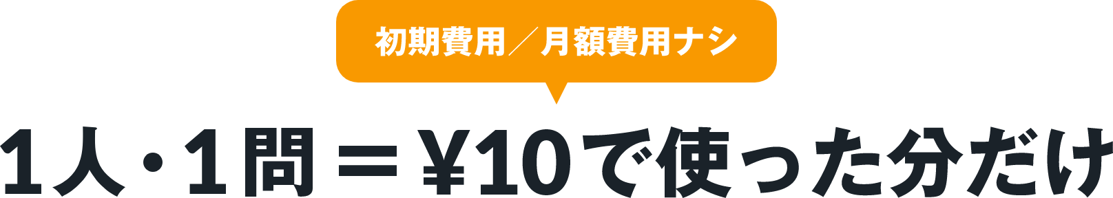 初期費用/月額費用ナシ 1人・1問=¥10で使った分だけ